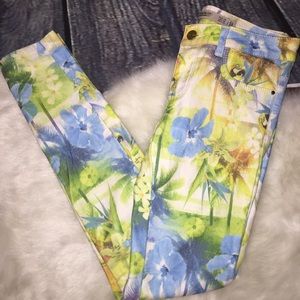 Zara Trafaluc Skinny Jeans Hawaiian Tropical Luau
